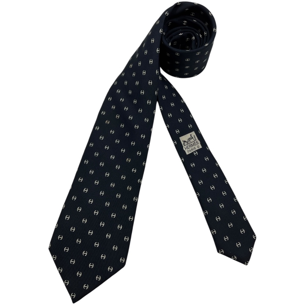 SOLD HERMÈS 7029 TA Black/White Monogram H Silk LUXURY Tie FRANCE